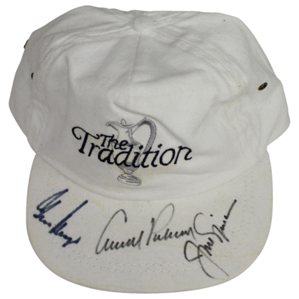 The Tradition White Hat Signed by the Big Three - Nicklaus, Palmer, and Player JSA COA