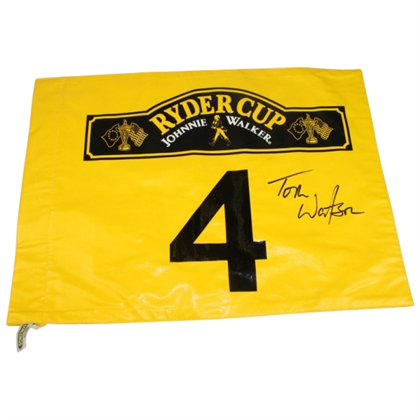 Match Used 1993 Hole #4 Yellow Ryder Cup Flag Signed by USA Captain Tom Watson 