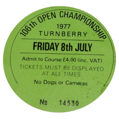 1977 OPEN Championship at Turnberry Friday Ticket #14530 - Tom Watson Winner