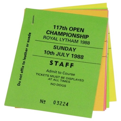 1988 OPEN Championship at Royal Lytham Complete Staff Tickets - Seve Winner