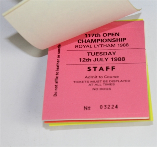 1988 OPEN Championship at Royal Lytham Complete Staff Tickets - Seve Winner