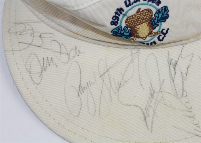1989 US Open at Oak Hill Payne Stewart Mutli-Signed White Visor - 7 Signatures JSA COA