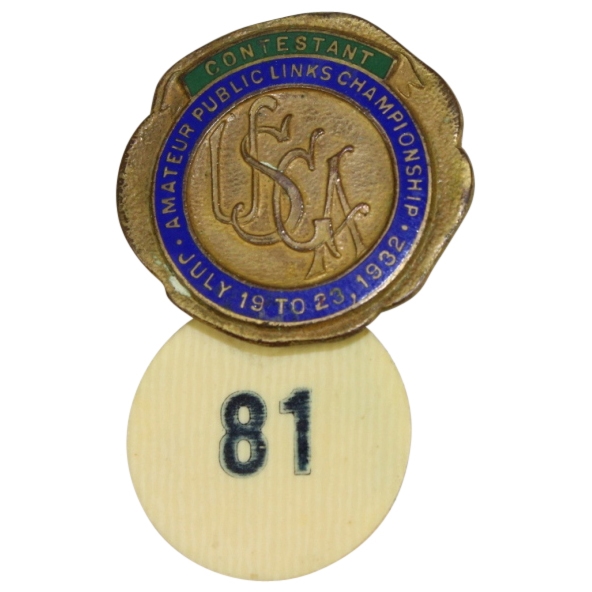 1932 United States Golf Association Amateur Public Links Contestant Badge