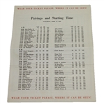 1953 Masters Saturday Pairing Sheet - Ben Hogans 66 Low Career Round @ Augusta