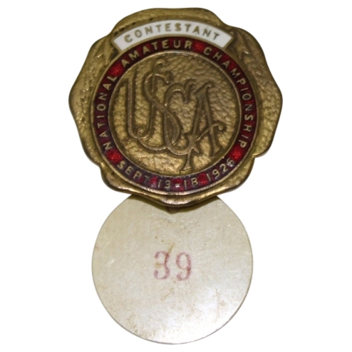 1926 US Amateur Contestant Badge #39 - George Von Elm Defeats Bobby Jones 2 and 1