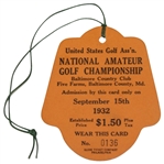 1932 US Amateur at Baltimore CC Ticket #0136 - Finest Condition Known!