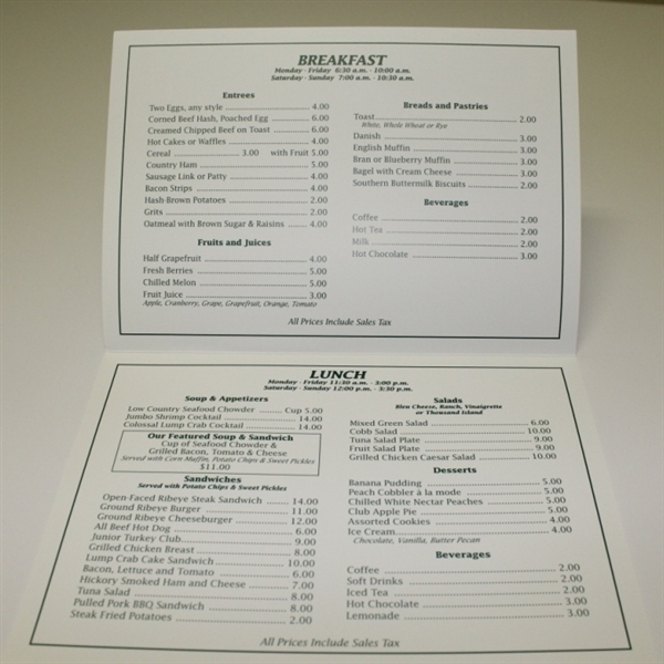 2006 Masters Clubhouse and Patio Augusta National Menu- Depicts Hole 5 Magnolia