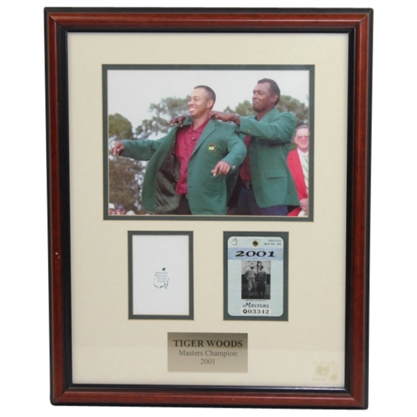 Tiger Woods 2001 Framed Masters Display - Ticket, Photo, and Scorecard