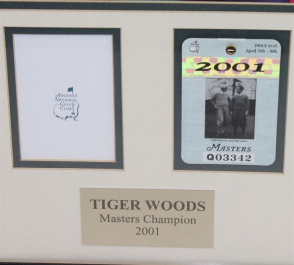 Tiger Woods 2001 Framed Masters Display - Ticket, Photo, and Scorecard