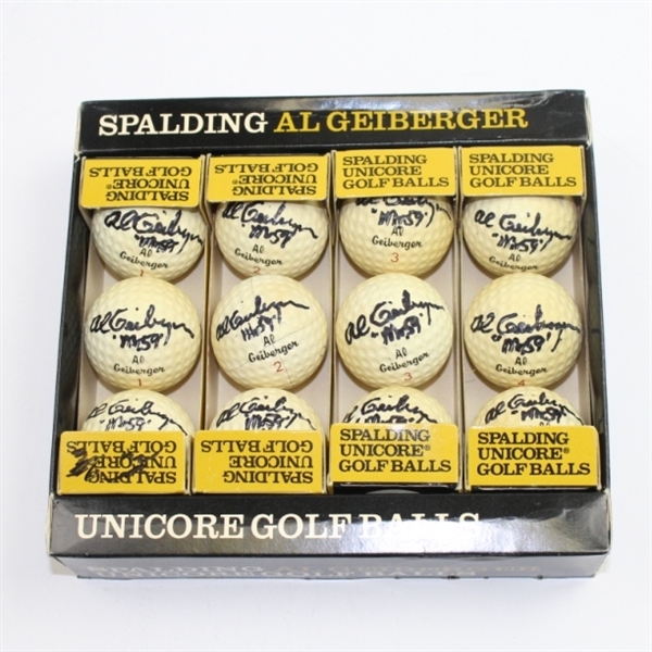 Full Dozen Al Geiberger Signed 'Unicore' Signature Golf Balls Including Box JSA COA