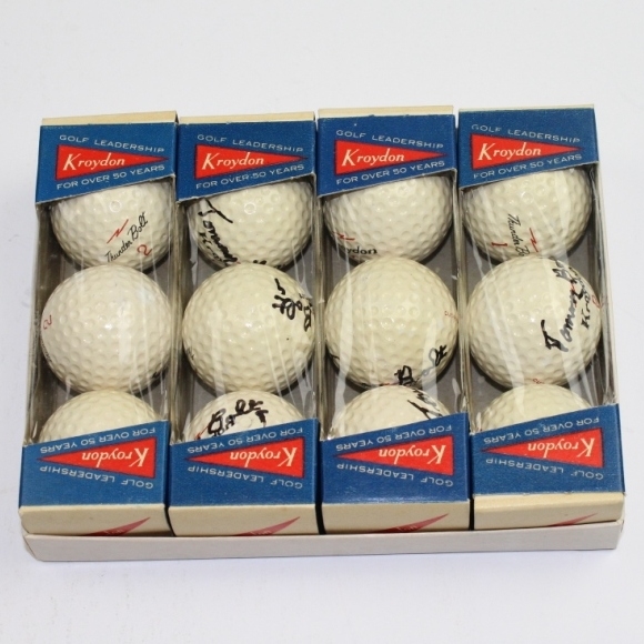 Full Dozen Tommy Bolt Signed 'Kroydon Cut-Proof' Golf Balls Including Box JSA COA