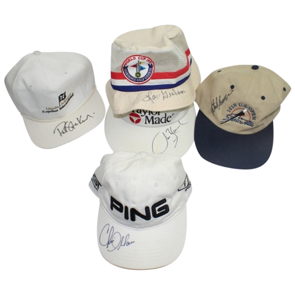Lof of Five Signed Items - 3 Hats, 1 Visor, and 1 Bucket Hat JSA COA