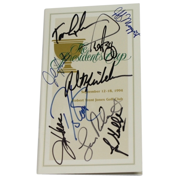 1994 First President's Cup Pamphlet Multi-Signed (10) - Mickelson, Azinger, Lehman, and others JSA COA