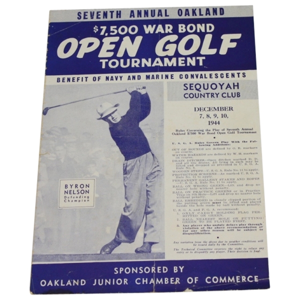 1944 Oakland War Bond Tournament Program - Jim Ferrier 1st PGA Tour Win