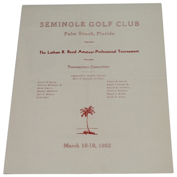 1952 Latham R. Reed Am.-Pro. Tourn. Program - Seminole G C-Hogan,Snead, Sarazen