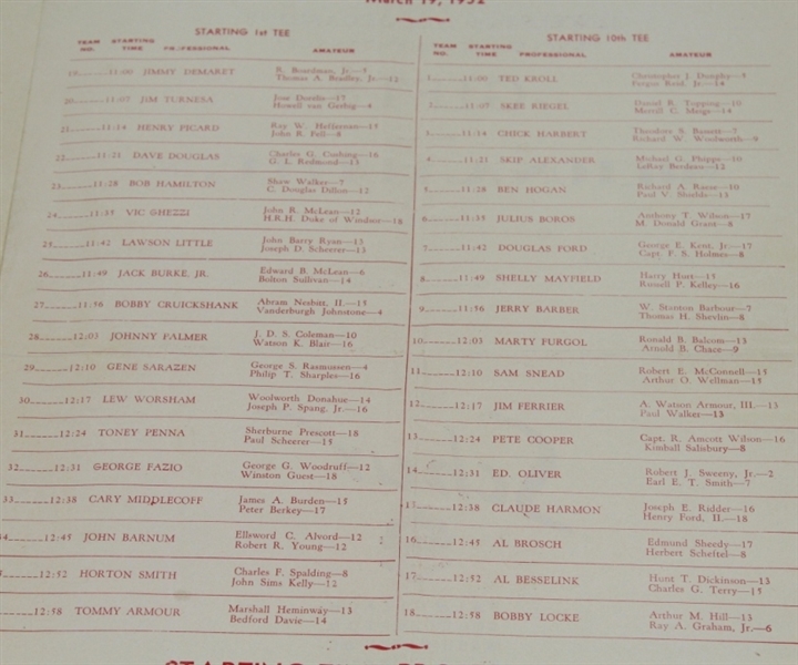 1952 Latham R. Reed Am.-Pro. Tourn. Program - Seminole G C-Hogan,Snead, Sarazen