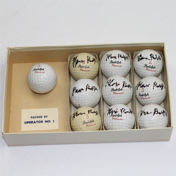 Lot of 9 Signed Mason Rudolph Medalist Logo Golf Balls with Box-1971 Ryder Cup Team