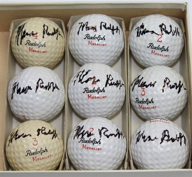 Lot of 9 Signed Mason Rudolph Medalist Logo Golf Balls with Box-1971 Ryder Cup Team