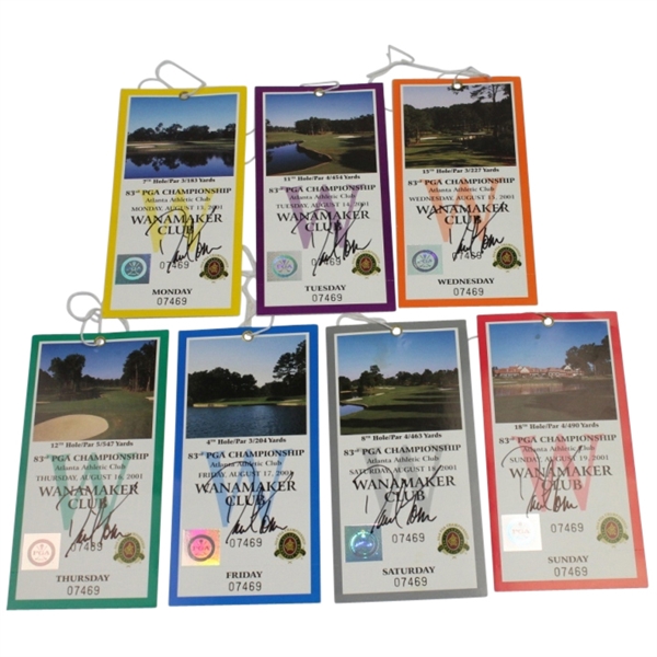2001 PGA Championship Complete (7) Ticket Set Signed by Champ David Toms 