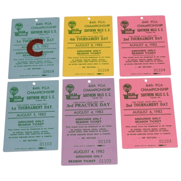 Lot of 6 Tickets for 1982 PGA Champ.-Ray Floyd Win With 2 From 63 Round/Also Sunday Ticket