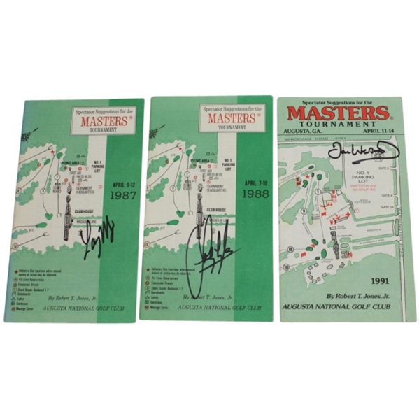 Lot of 3 Signed Masters Spectator Guides - Mize, Lyle, and Woosnam JSA COA