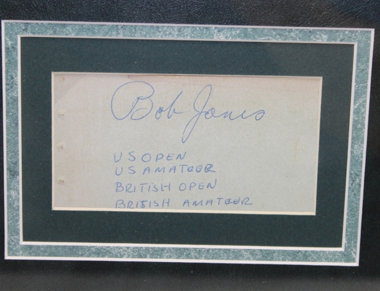 Bobby Jones Signed Album Page Grand Slam Winning Tournaments with Photo - Deluxe Framed JSA COA