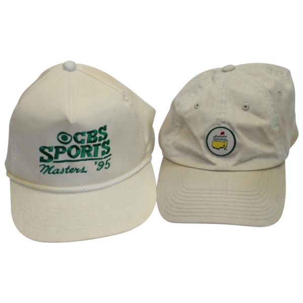 Lot of 2 Hats: 1995 CBS Sports Masters & Augusta National Member Circle Patch Khaki Hat
