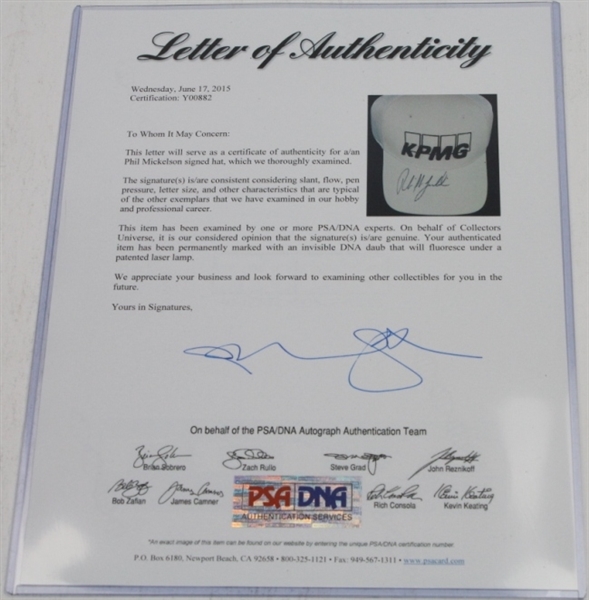 Phil Mickelson Signed KPMG Hat PSA/DNA #Y00882