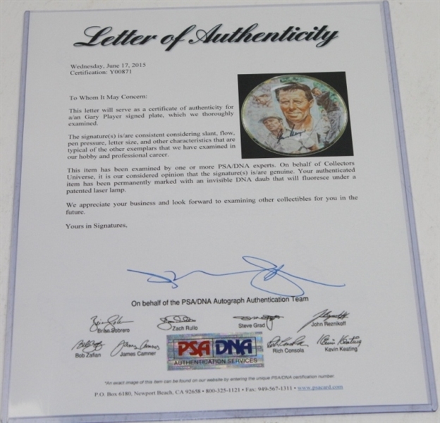 Gary Player Signed 'First Impressions' LTD ED Platinum Plate PSA/DNA #Y00871