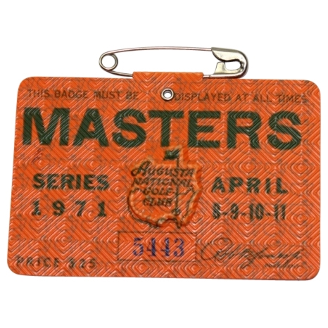 1971 Masters Tournament Badge - #5443 - Charles Coody Winner