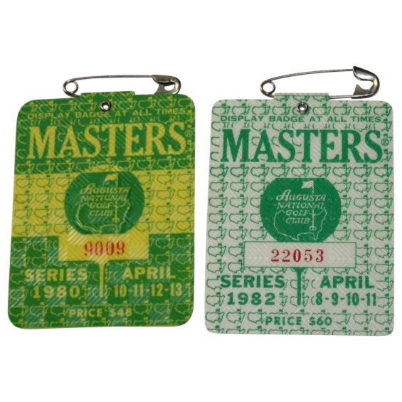 1980 & 1982 Masters Tournament Badges - Seve Ballesteros and Craig Stadler Winners