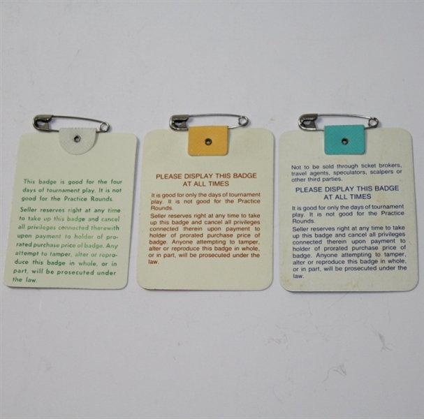 1982, 1988, and 1989 Masters Tournament Badges 