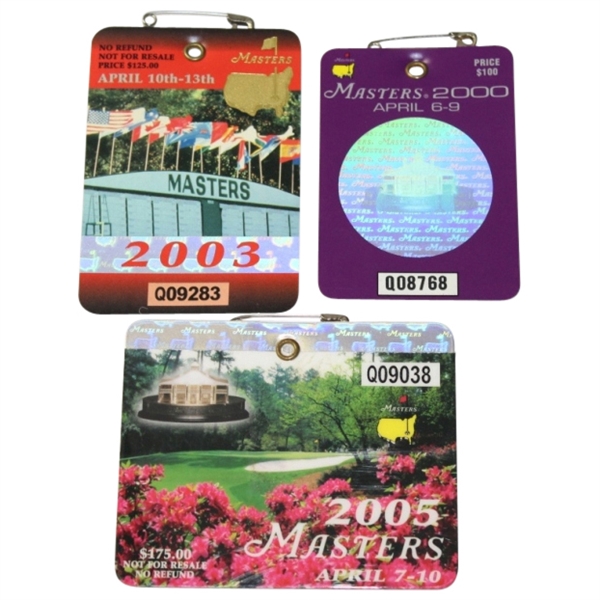 2000, 2003, & 2005 Masters Tournament Badges - Singh, Weir, and Woods