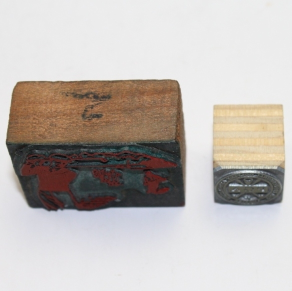 Lot of Two Wooden Golf Ink Stampers - PGA Seal and Golfer Scene