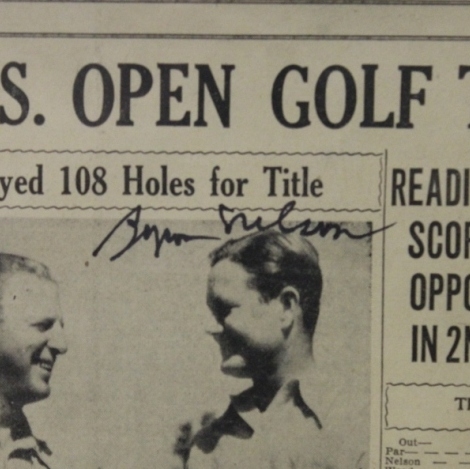 Byron Nelson Signed 1939 St. Louis Post Dispatch Sports Section US Open Victory 