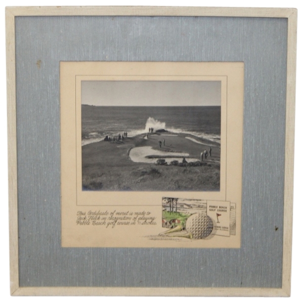 Pebble Beach Framed Certificate of Merit Given To Jack Fleck - 71 Strokes