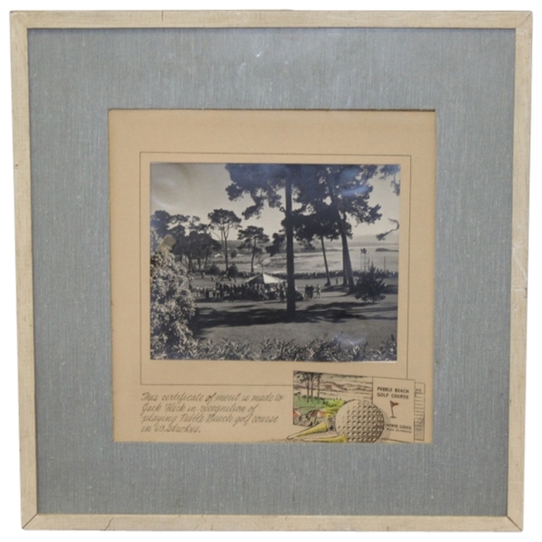 Pebble Beach Framed Certificate of Merit Given To Jack Fleck - 69 Strokes