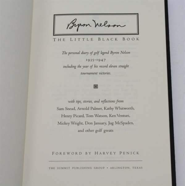 Byron Nelson Hand Signed Biographical Book 'The Little Black Book' JSA COA