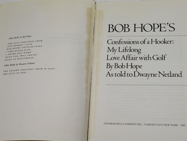 Golf Hall of Famer Bob Hope (d-2003) Signed 'Confessions of a Hooker' Book JSA COA