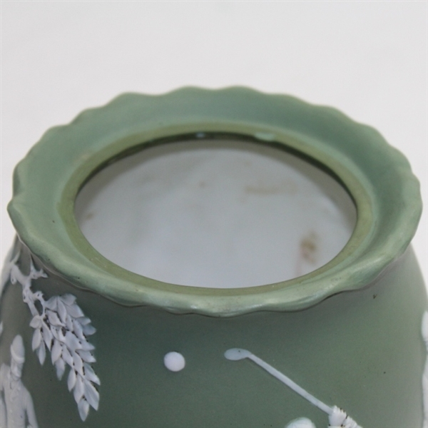 Pale Green Jar with All Over White Relief