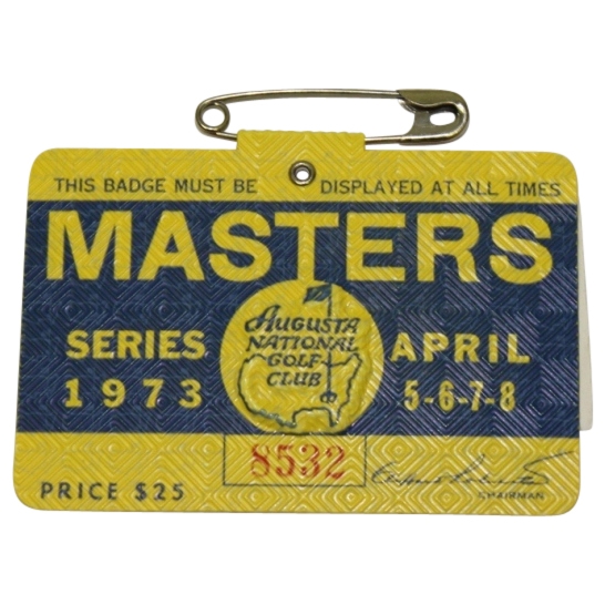 1973 Masters Tournament Badge - #8532 - Tommy Aaron Winner
