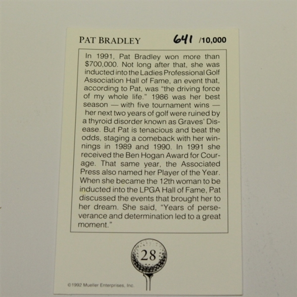 Pat Bradley Signed Mueller 'The Brad Pack' LTD Ed Card #641