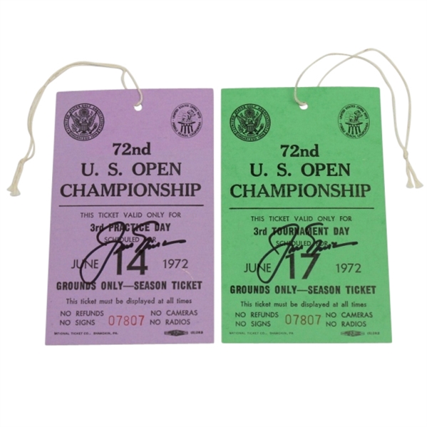 Two Jack Nicklaus Signed 1972 US Open Tickets - Pebble Beach JSA COA
