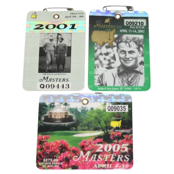 2001, 2002, & 2005 Masters Tournament Badges - Tiger Woods Winner