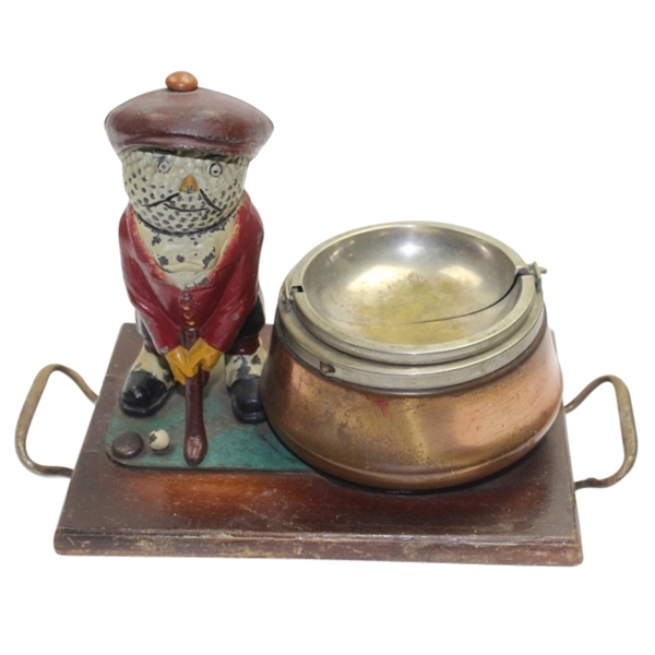 Vintage Dunlop Man Standing with Ash Tray on Wood Platform Tray