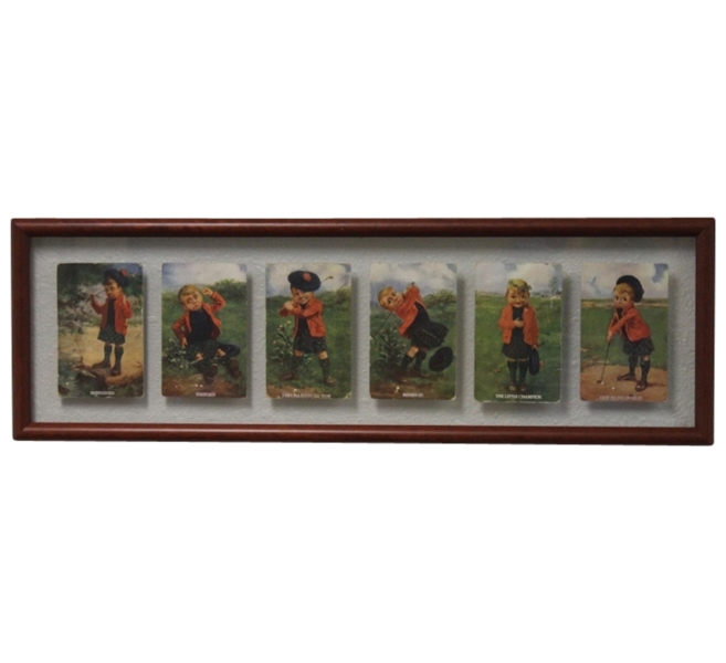 Lot of Six Vintage London Golf Post Cards - Framed