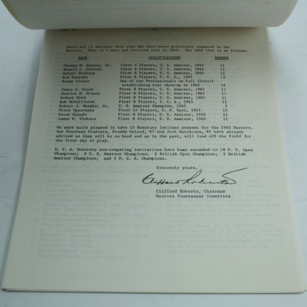 1966 Masters Tournament Press Release Booklet