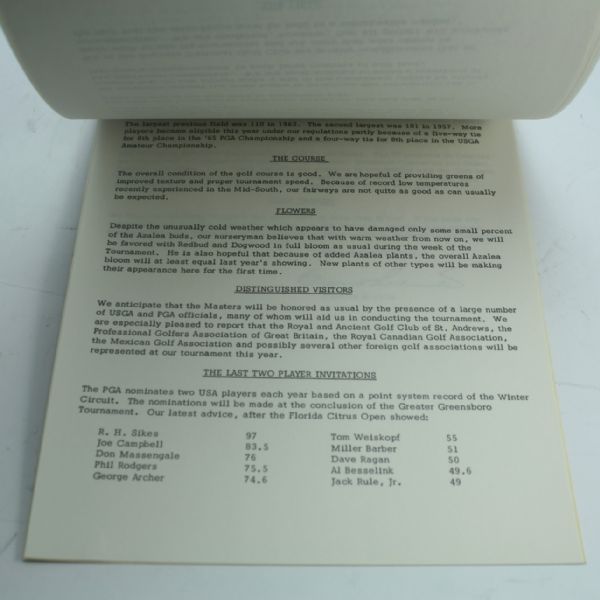 1966 Masters Tournament Press Release Booklet