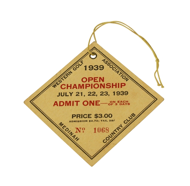 1939 Western Open Championship Ticket - Medinah-Byron Nelson Win in Vardon Season