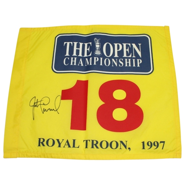 Justin Leonard Signed 1997 British Open at Royal Troon Flag JSA COA